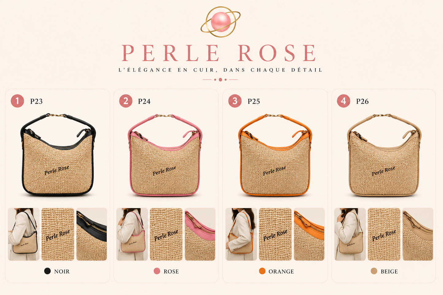 Sac Seau en Paille Perle Rose — Esprit Été (4 coloris)