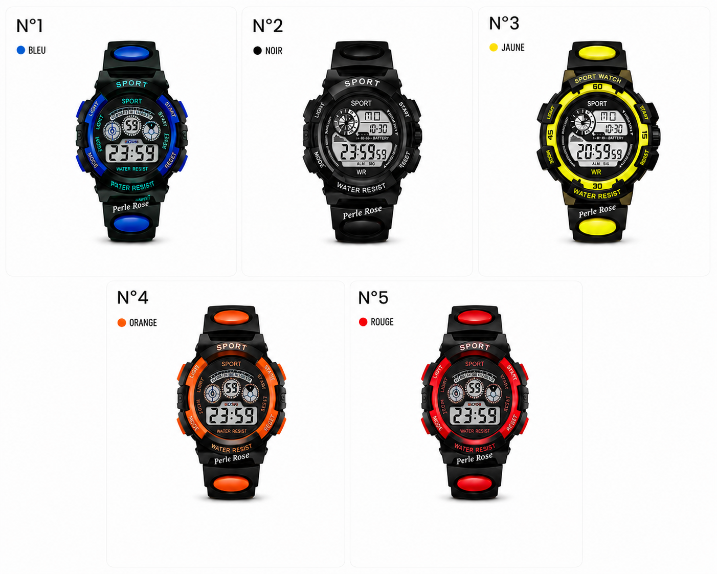 Montre Sport Enfant Perle Rose — Étanche & Anti-Choc (5 coloris)