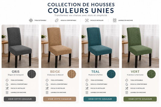 Housses de Chaise Extensibles — Collection Couleurs Unies