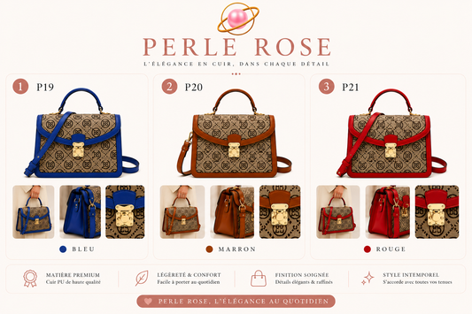 Sac à Main Monogramme Perle Rose — Rabat & Fermoir Doré (3 coloris)