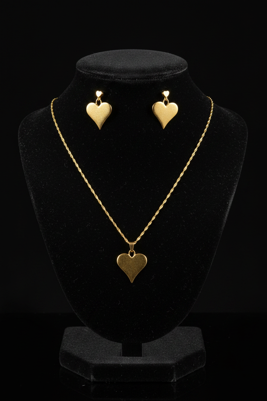 Parure Cœur Doré – Collier & Boucles d'Oreilles